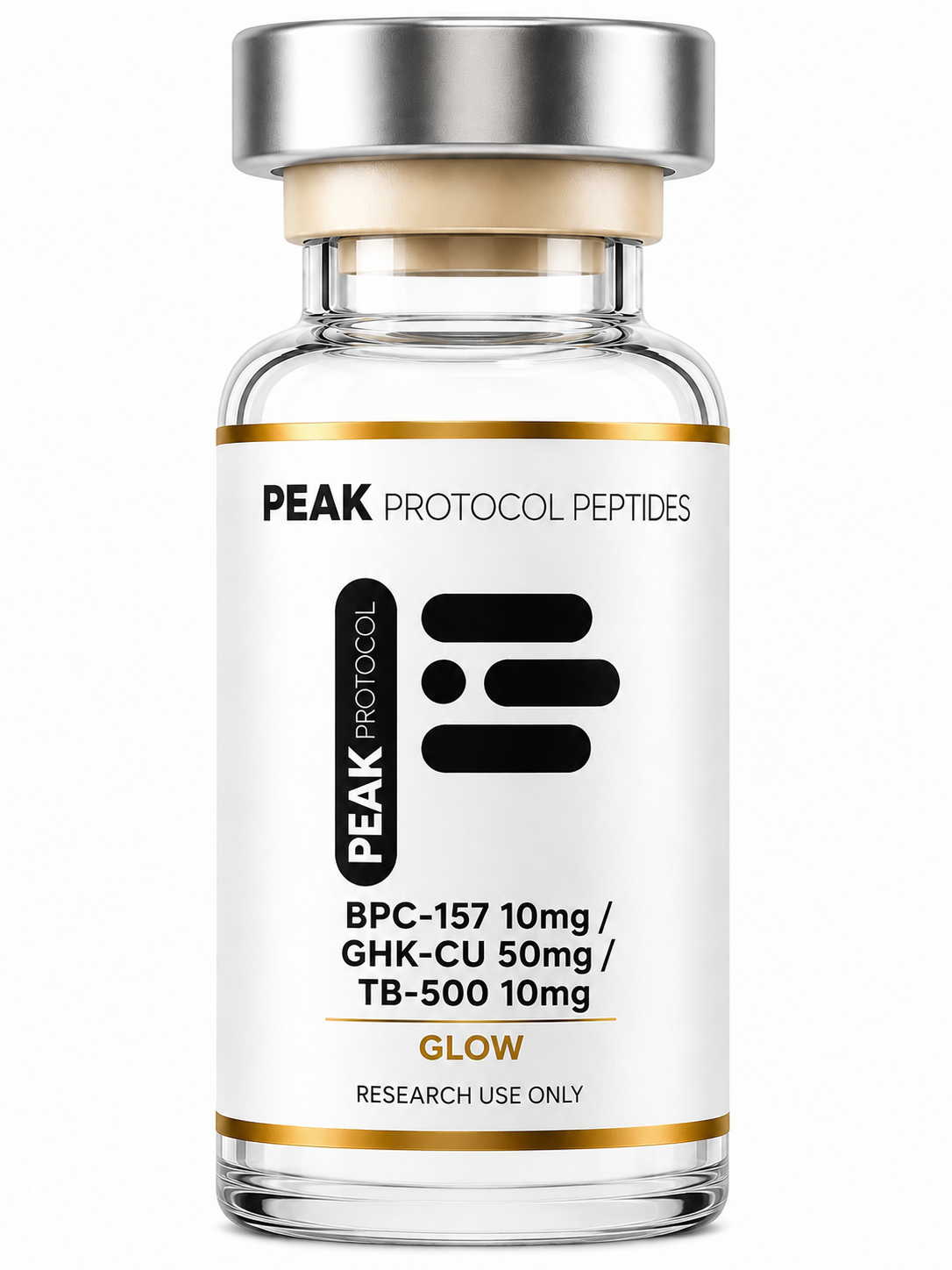 BPC157 10mg + GHK-CU 50mg + TB500 10mg + KPV 10mg research use product bottle